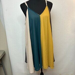 Entro tunic women M colorblock green gold chiffon spaghetti‎ strap tank lined
